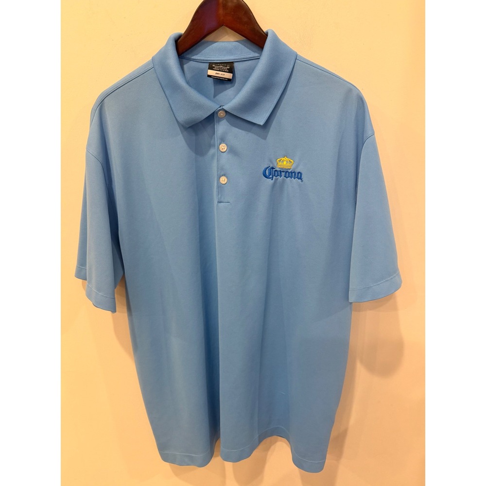 Nike Golf Dri-FIT Polo Shirt Mens XL Blue Corona Beer Embroidered Logo NWOT